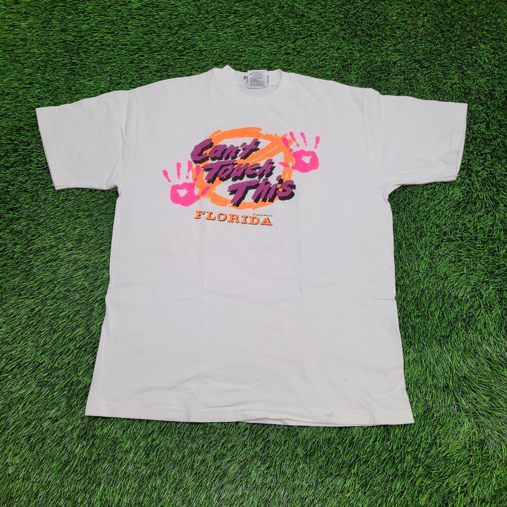 Vintage 1990 Florida Shirt Womens L 21x27 Cant-Touch-This Neon